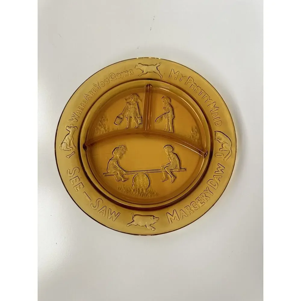 Vintage 80s Amber Tiara Glass Mother Goose Dish Set - Picture 11 of 11